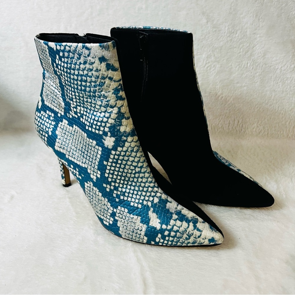 Something Navy Elisa Blue White Black‎ Color Block Snakeskin Leather Bootie Sz 7 - Picture 2 of 8